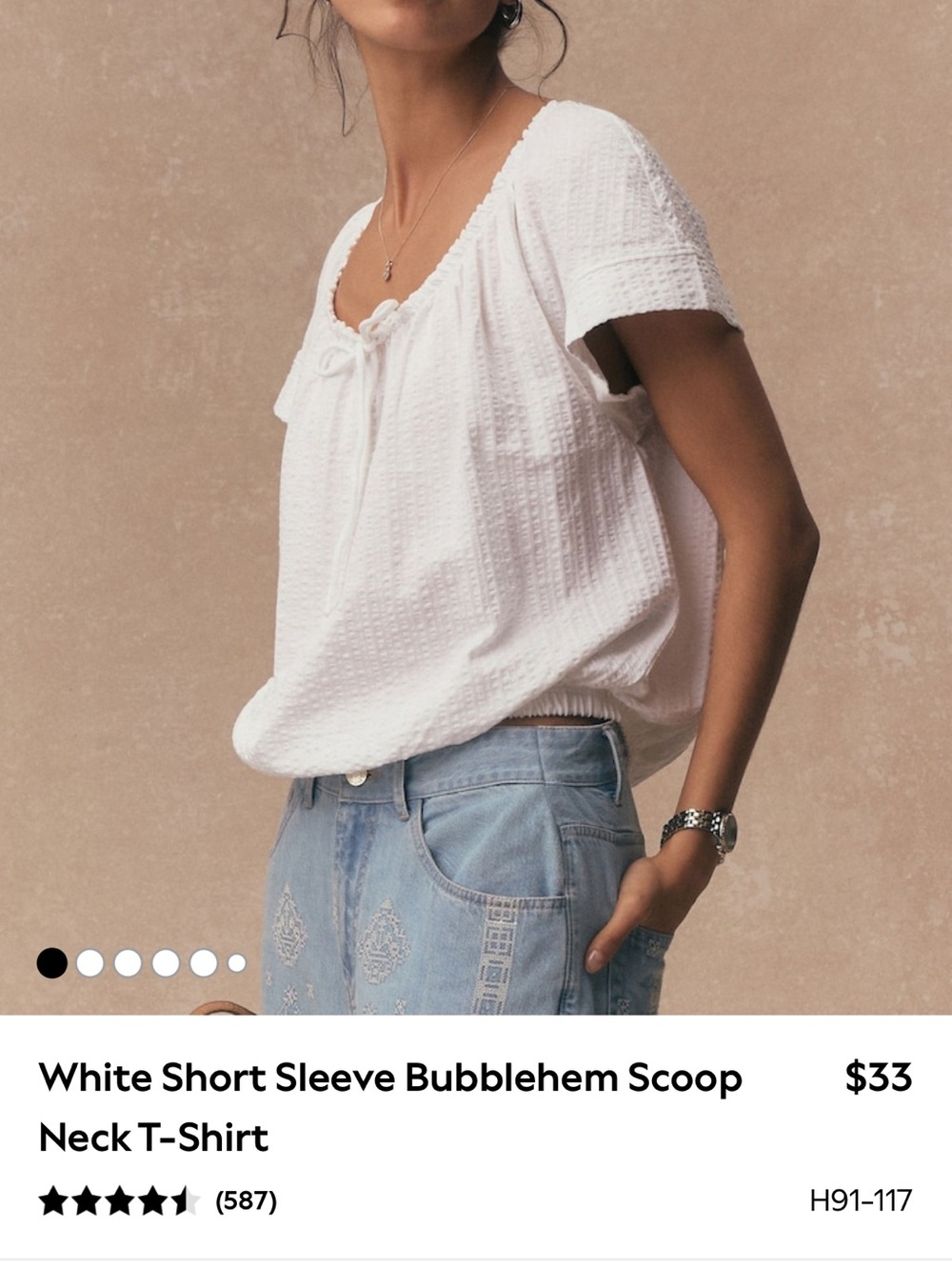 Next Direct White Short Sleeve Scoop-Neck Bubblehem Top